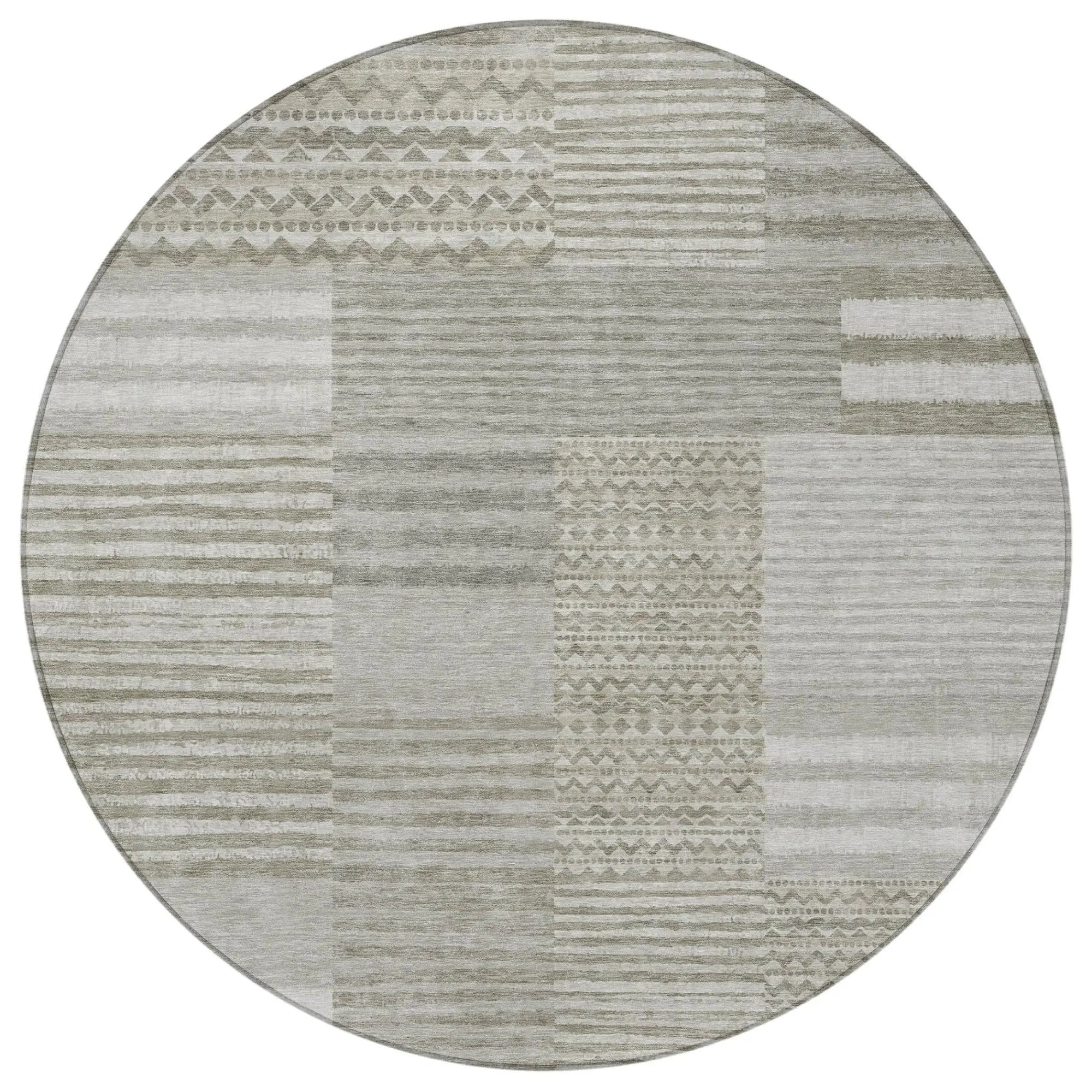 8' Taupe And Brown Round Striped Washable Indoor Outdoor Area Rug Homeroots Outdoor