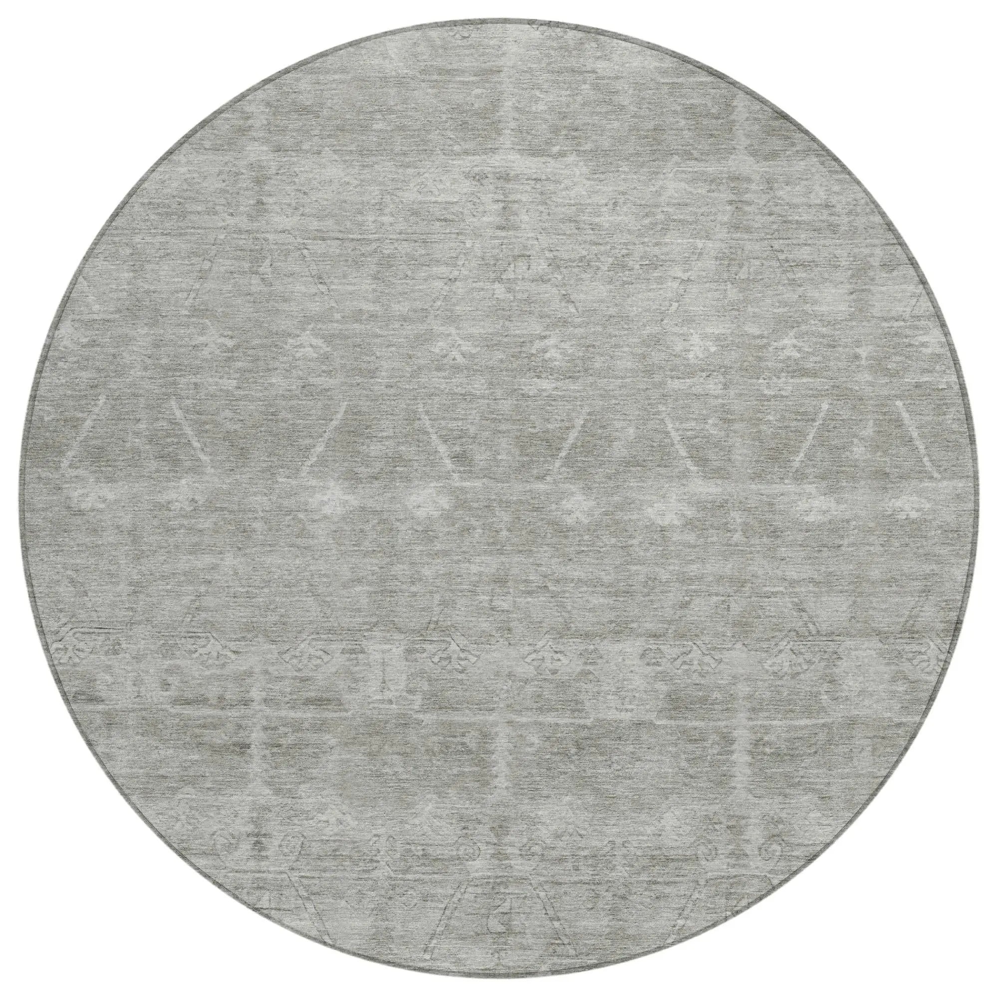 8' Taupe And Brown Round Tribal Washable Indoor Outdoor Area Rug Homeroots Outdoor