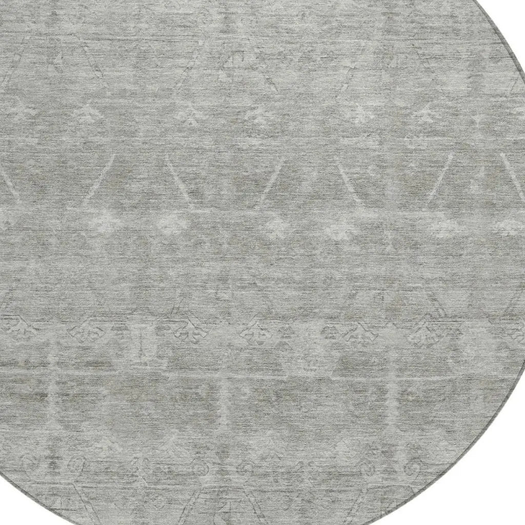 8' Taupe And Brown Round Tribal Washable Indoor Outdoor Area Rug Homeroots Outdoor