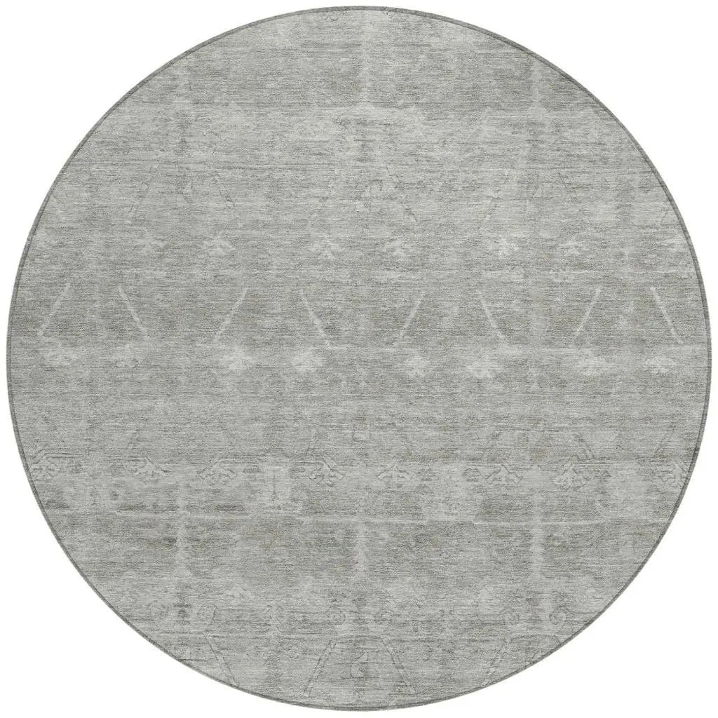 8' Taupe And Brown Round Tribal Washable Indoor Outdoor Area Rug Homeroots Outdoor