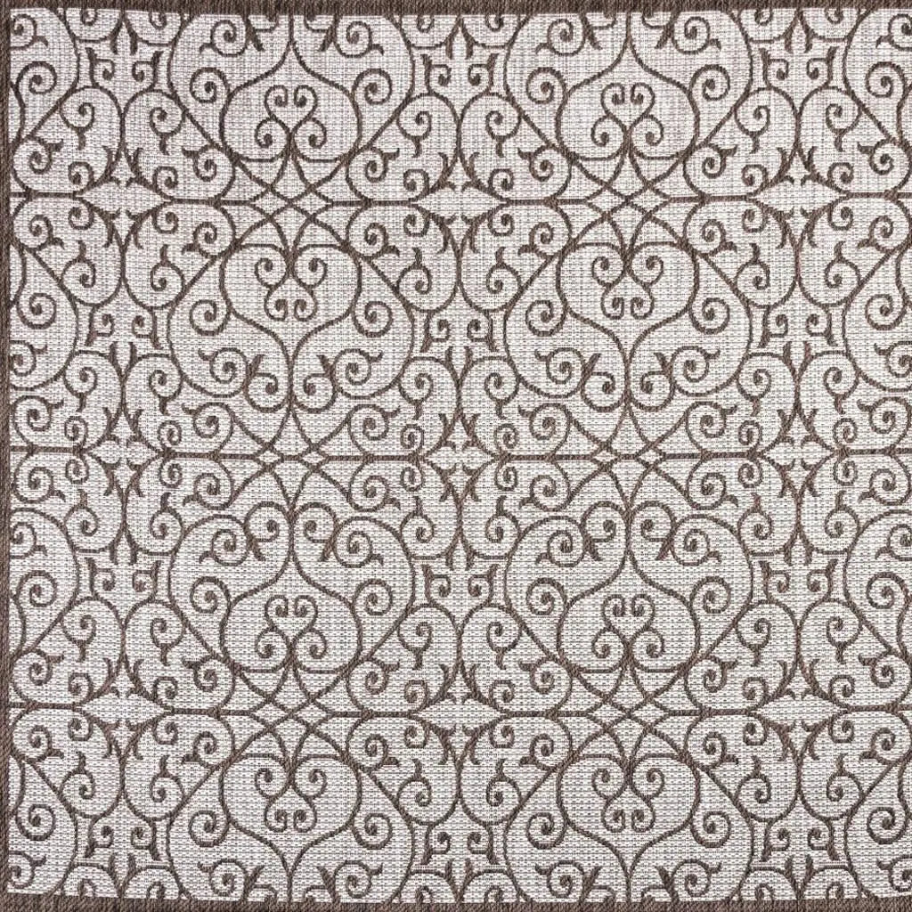 8' Taupe And Espresso Square Geometric Indoor Outdoor Area Rug Homeroots Outdoor