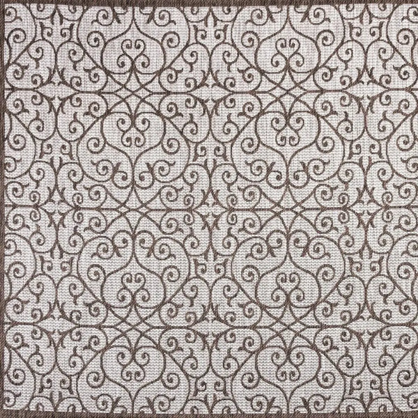 8' Taupe And Espresso Square Geometric Indoor Outdoor Area Rug Homeroots Outdoor