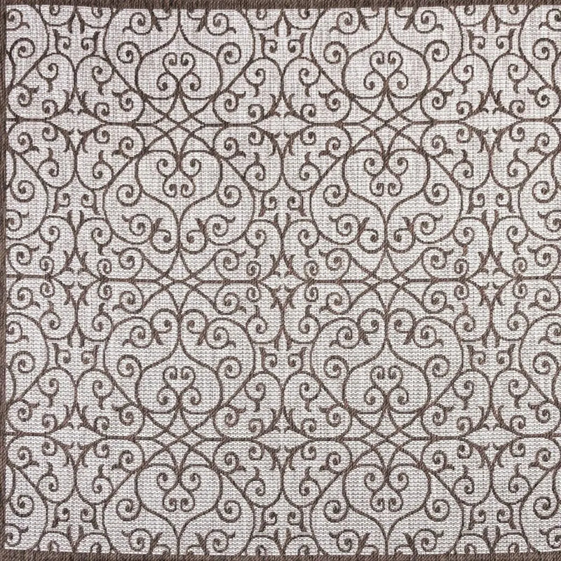 8' Taupe And Espresso Square Geometric Indoor Outdoor Area Rug Homeroots Outdoor