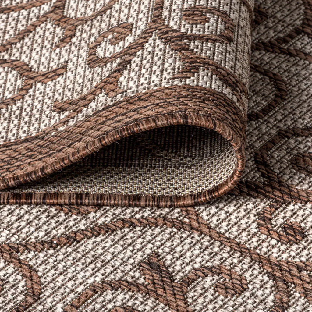 8' Taupe And Espresso Square Geometric Indoor Outdoor Area Rug Homeroots Outdoor