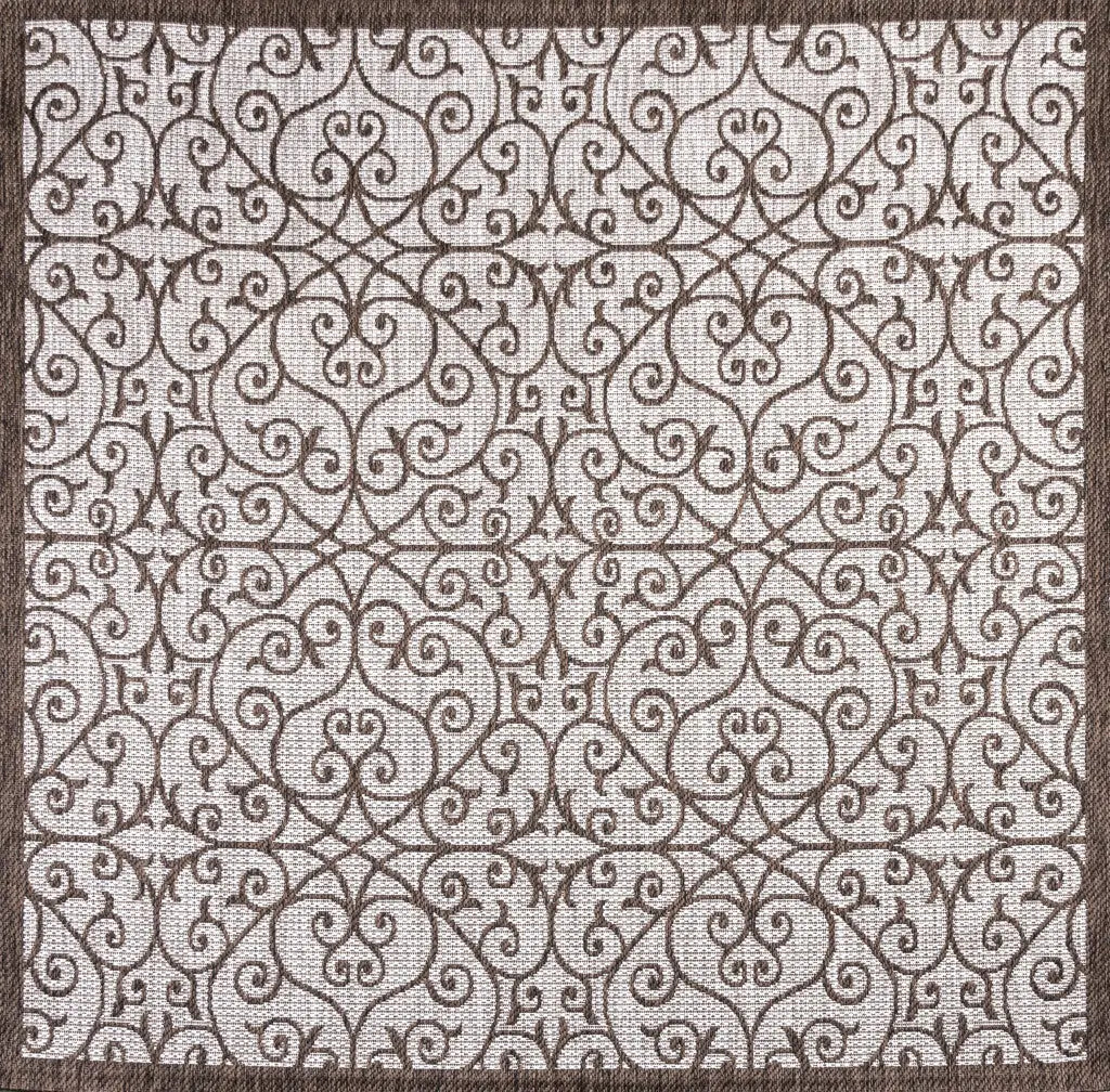 8' Taupe And Espresso Square Geometric Indoor Outdoor Area Rug Homeroots Outdoor