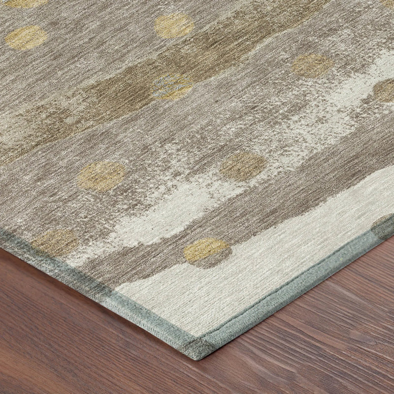 8' Taupe And Gold Round Striped Washable Indoor Outdoor Area Rug Homeroots Outdoor