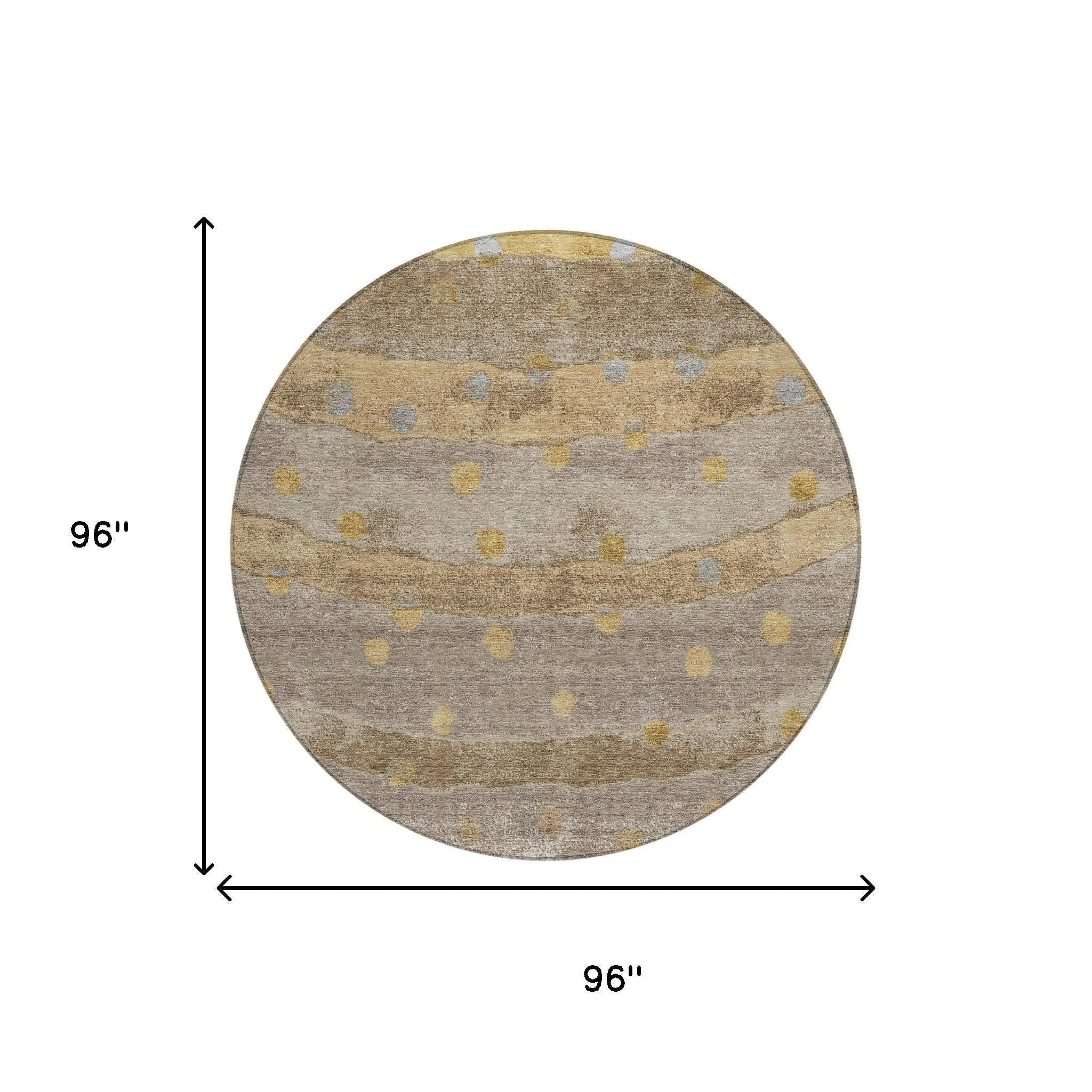 8' Taupe And Gold Round Striped Washable Indoor Outdoor Area Rug Homeroots Outdoor