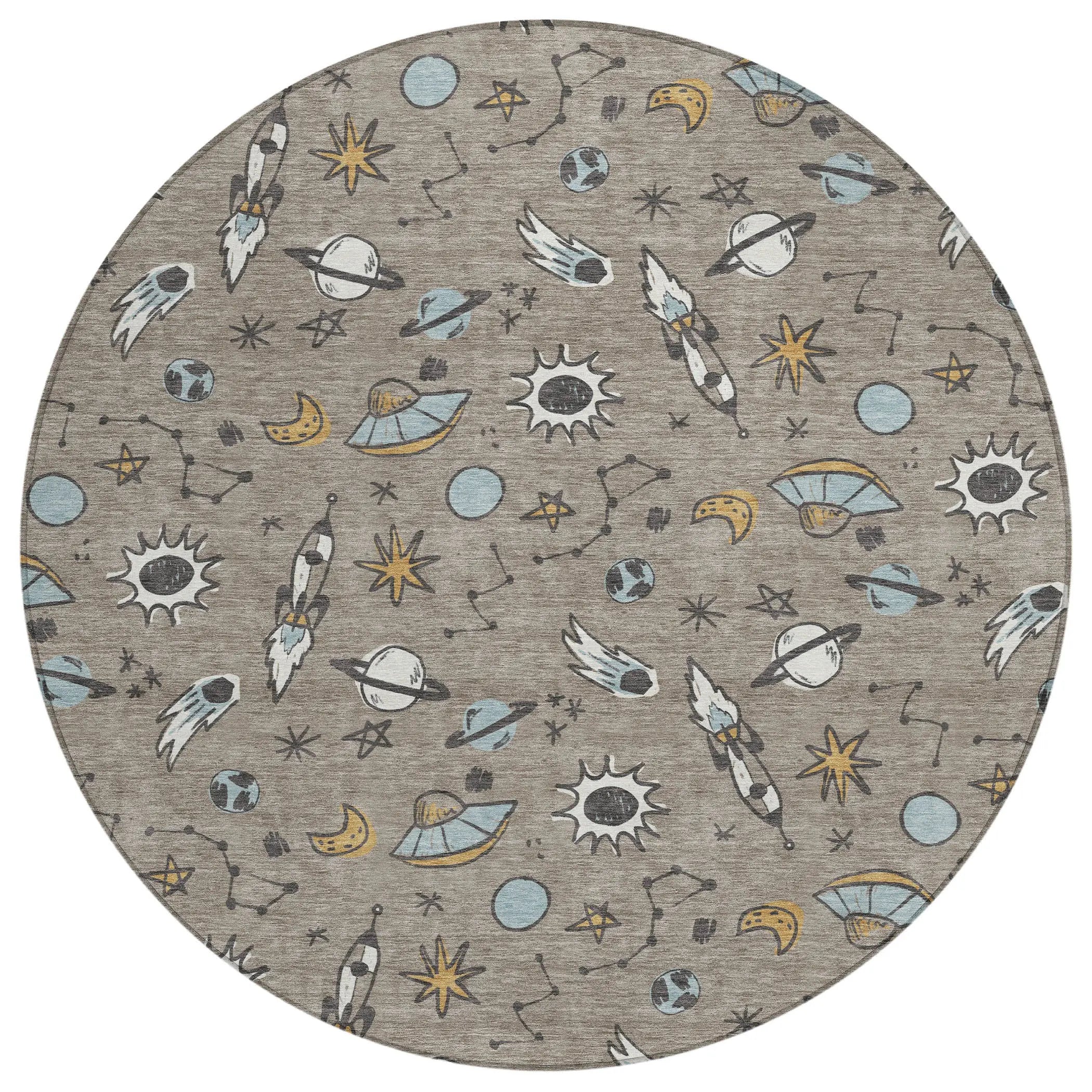 8' Taupe And Gray Round Animal Print Washable Indoor Outdoor Area Rug Homeroots Outdoor