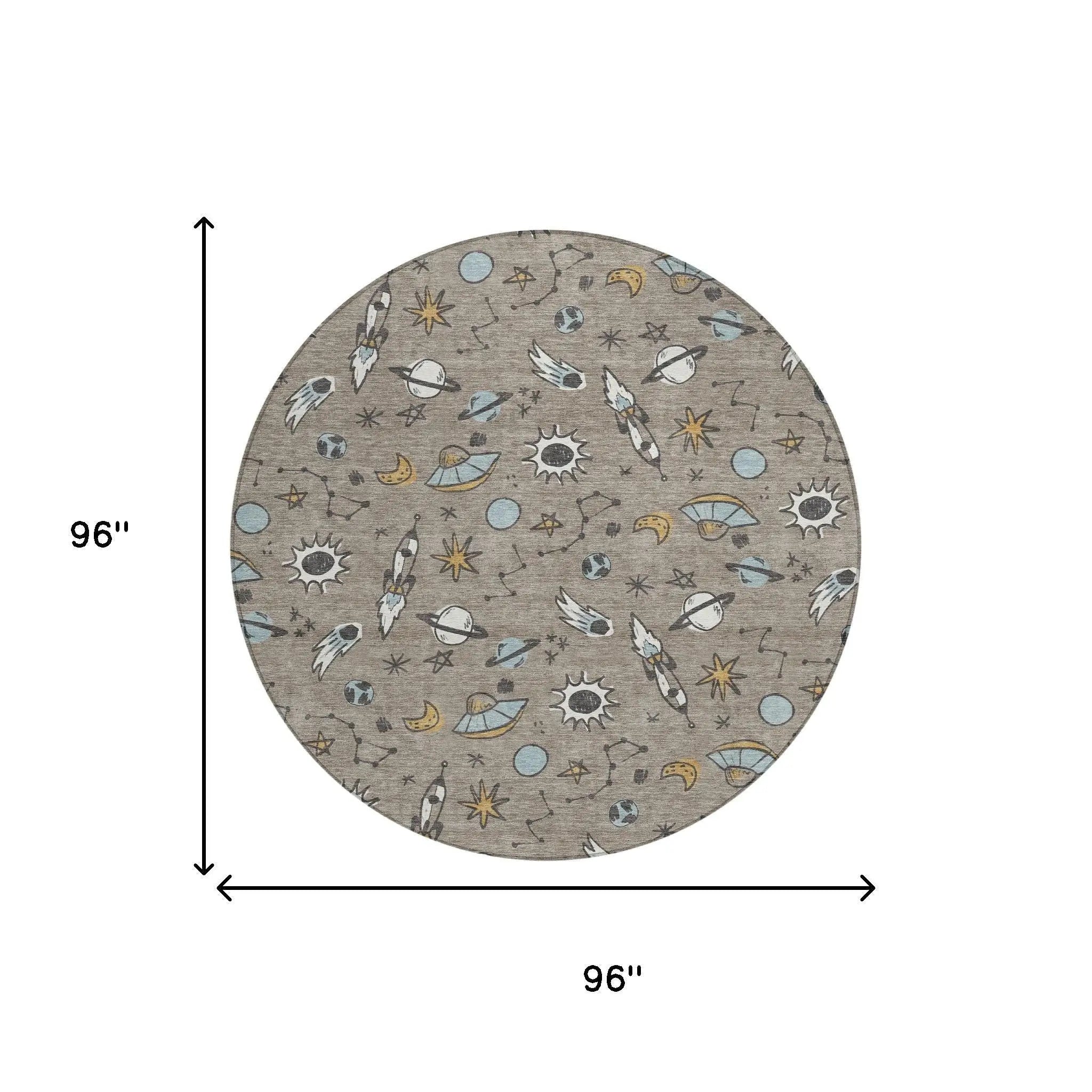 8' Taupe And Gray Round Animal Print Washable Indoor Outdoor Area Rug Homeroots Outdoor