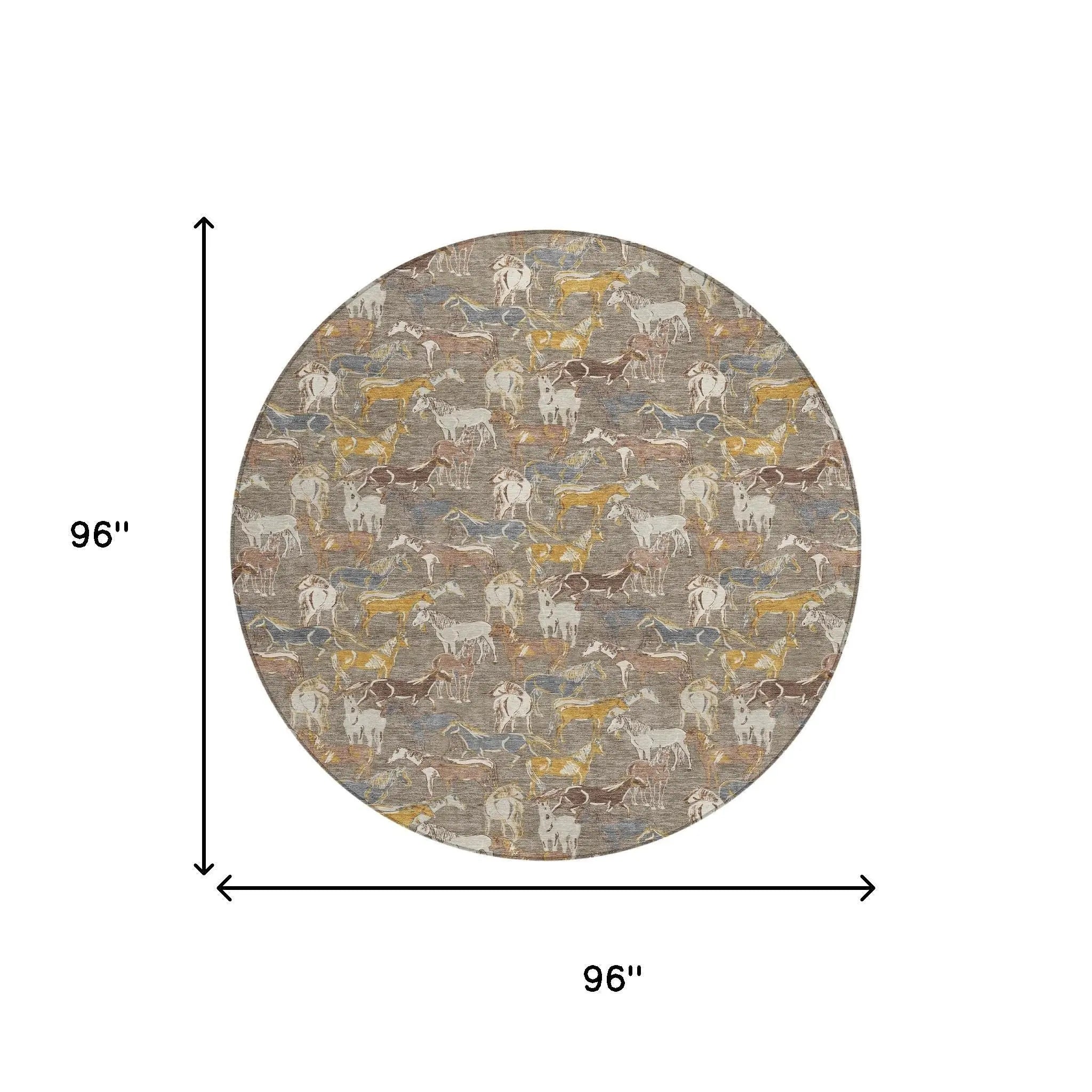 8' Taupe And Gray Round Horse Washable Indoor Outdoor Area Rug Homeroots Outdoor
