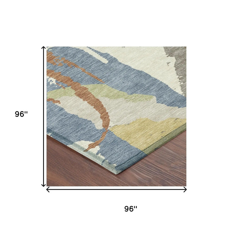 8' Taupe And Ivory Round Abstract Washable Indoor Outdoor Area Rug Homeroots Outdoor