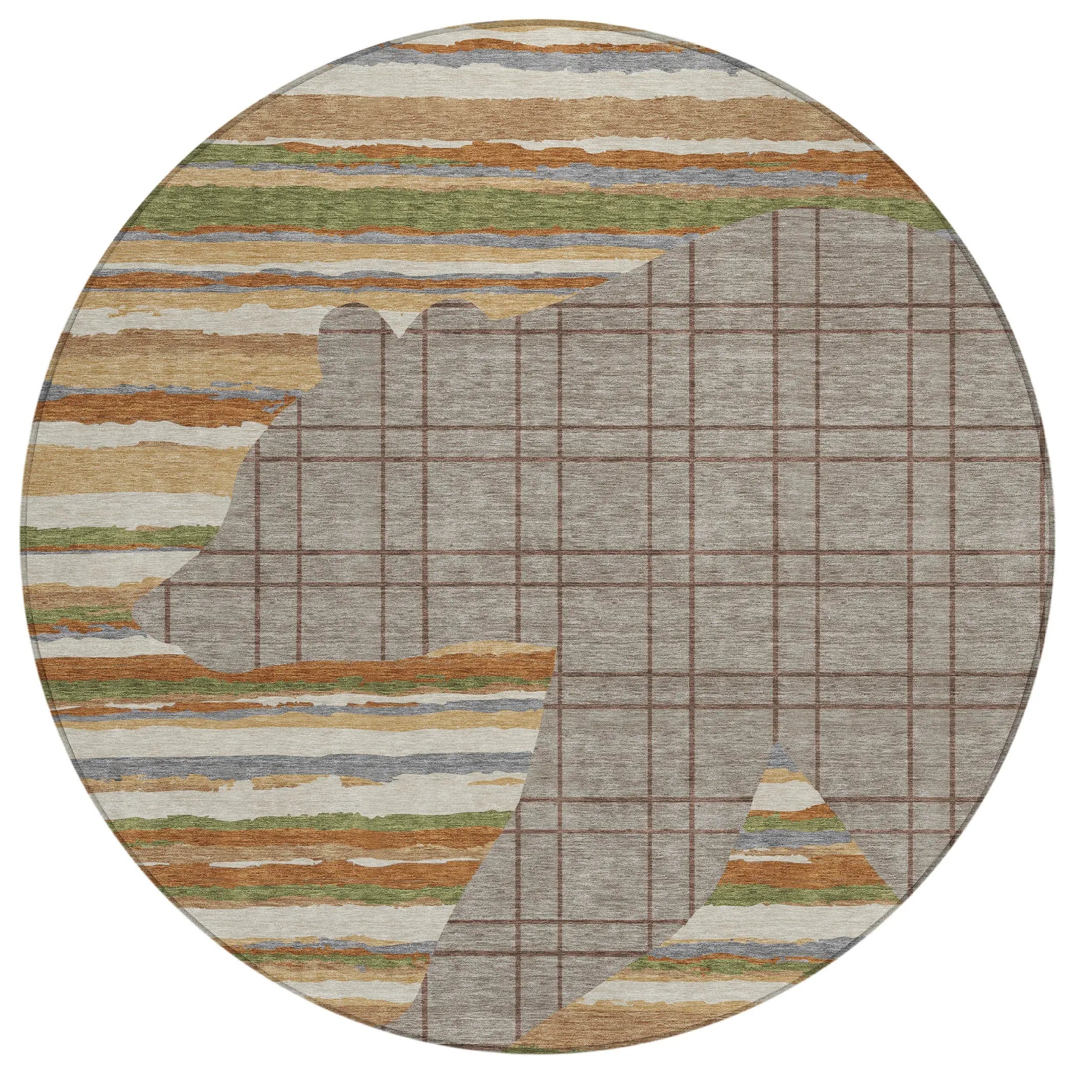 8' Taupe And Ivory Round Abstract Washable Indoor Outdoor Area Rug Homeroots Outdoor