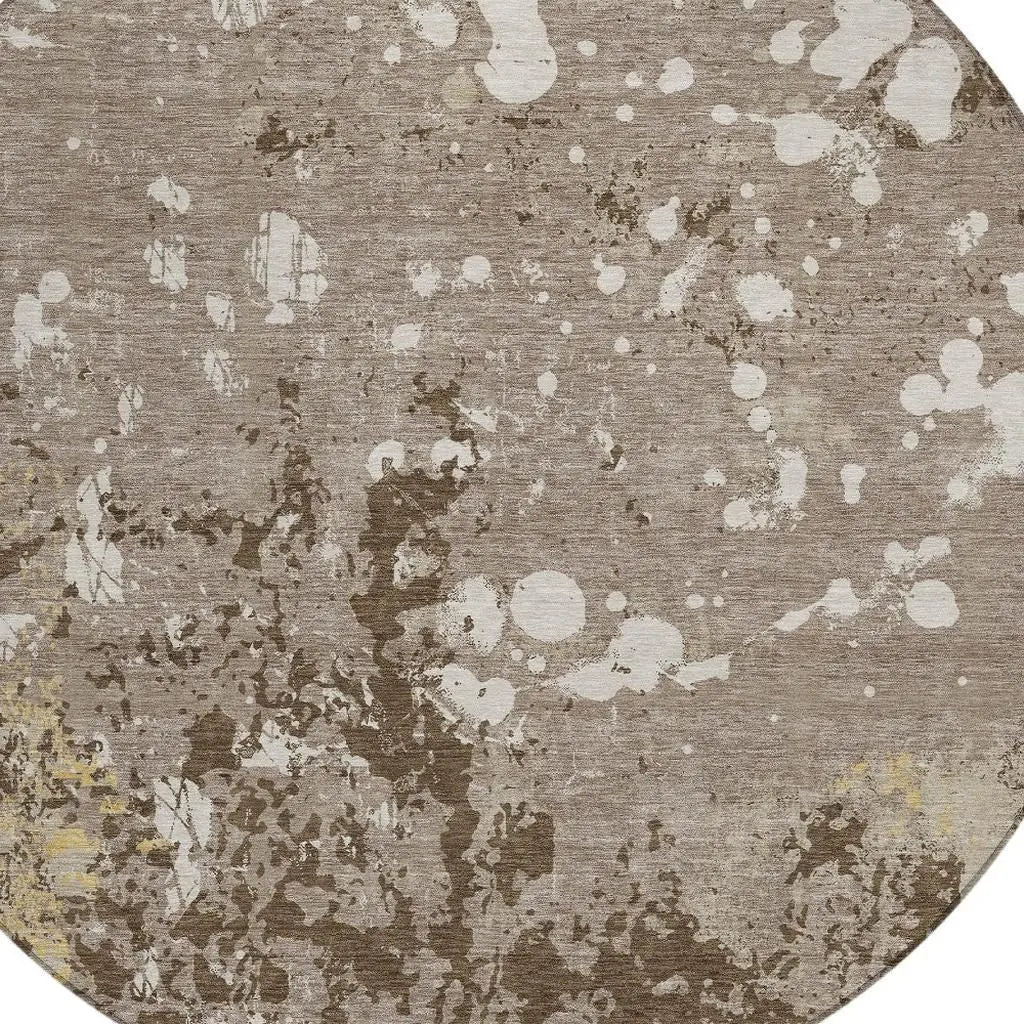 8' Taupe And Ivory Round Abstract Washable Indoor Outdoor Area Rug Homeroots Outdoor