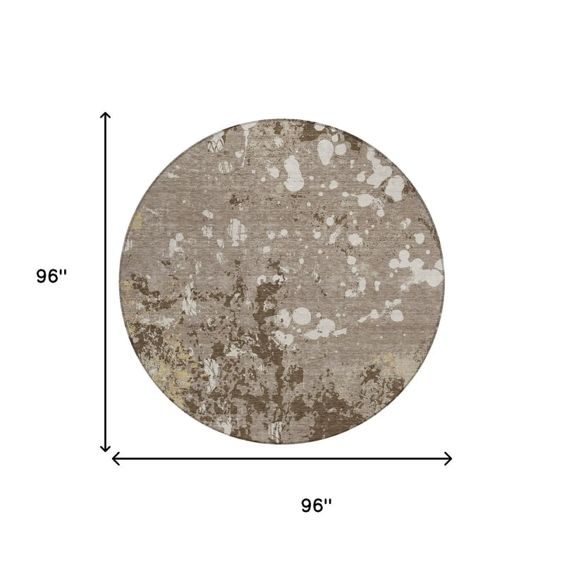 8' Taupe And Ivory Round Abstract Washable Indoor Outdoor Area Rug Homeroots Outdoor