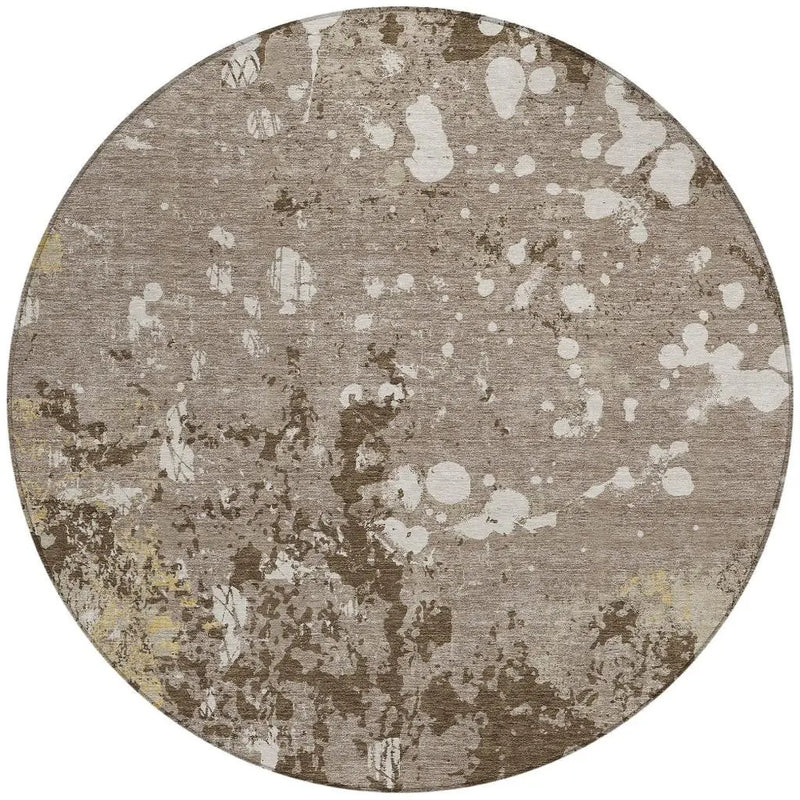 8' Taupe And Ivory Round Abstract Washable Indoor Outdoor Area Rug Homeroots Outdoor