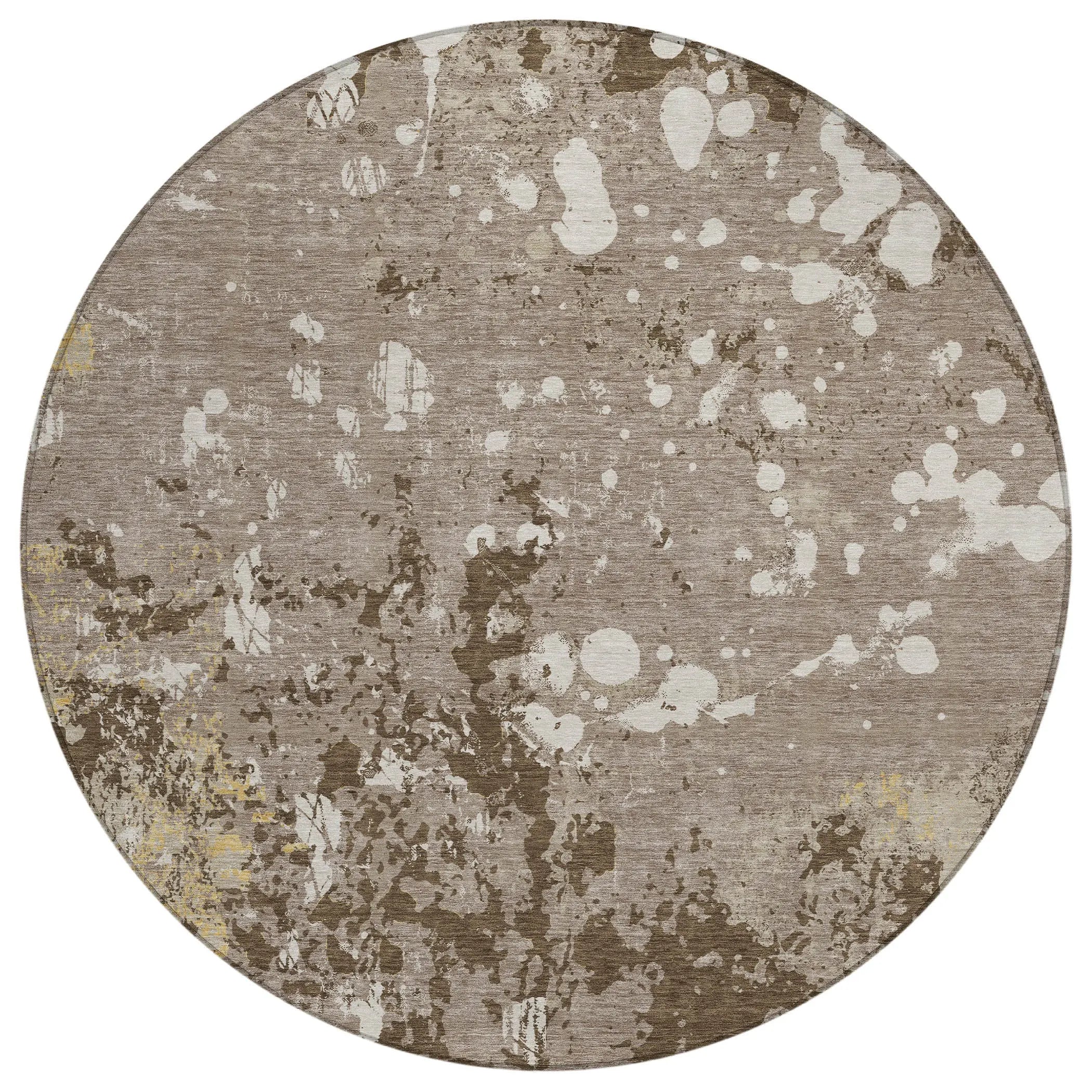 8' Taupe And Ivory Round Abstract Washable Indoor Outdoor Area Rug Homeroots Outdoor