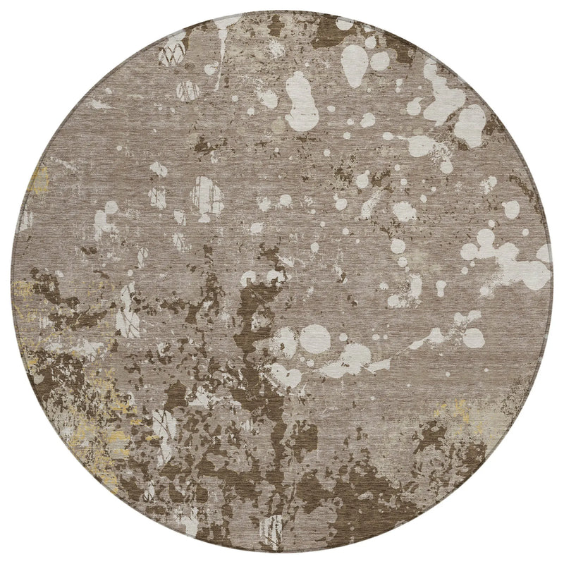 8' Taupe And Ivory Round Abstract Washable Indoor Outdoor Area Rug Homeroots Outdoor