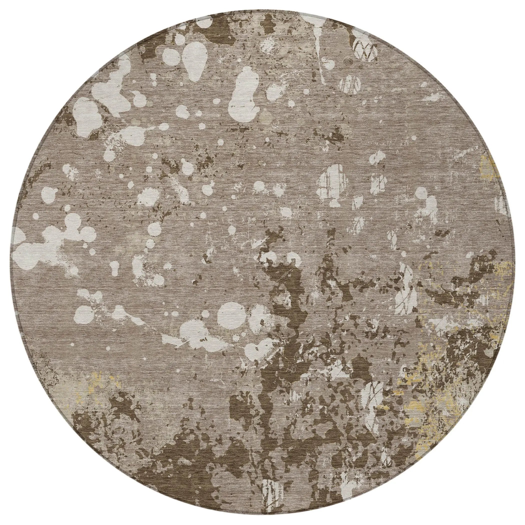8' Taupe And Ivory Round Abstract Washable Indoor Outdoor Area Rug Homeroots Outdoor