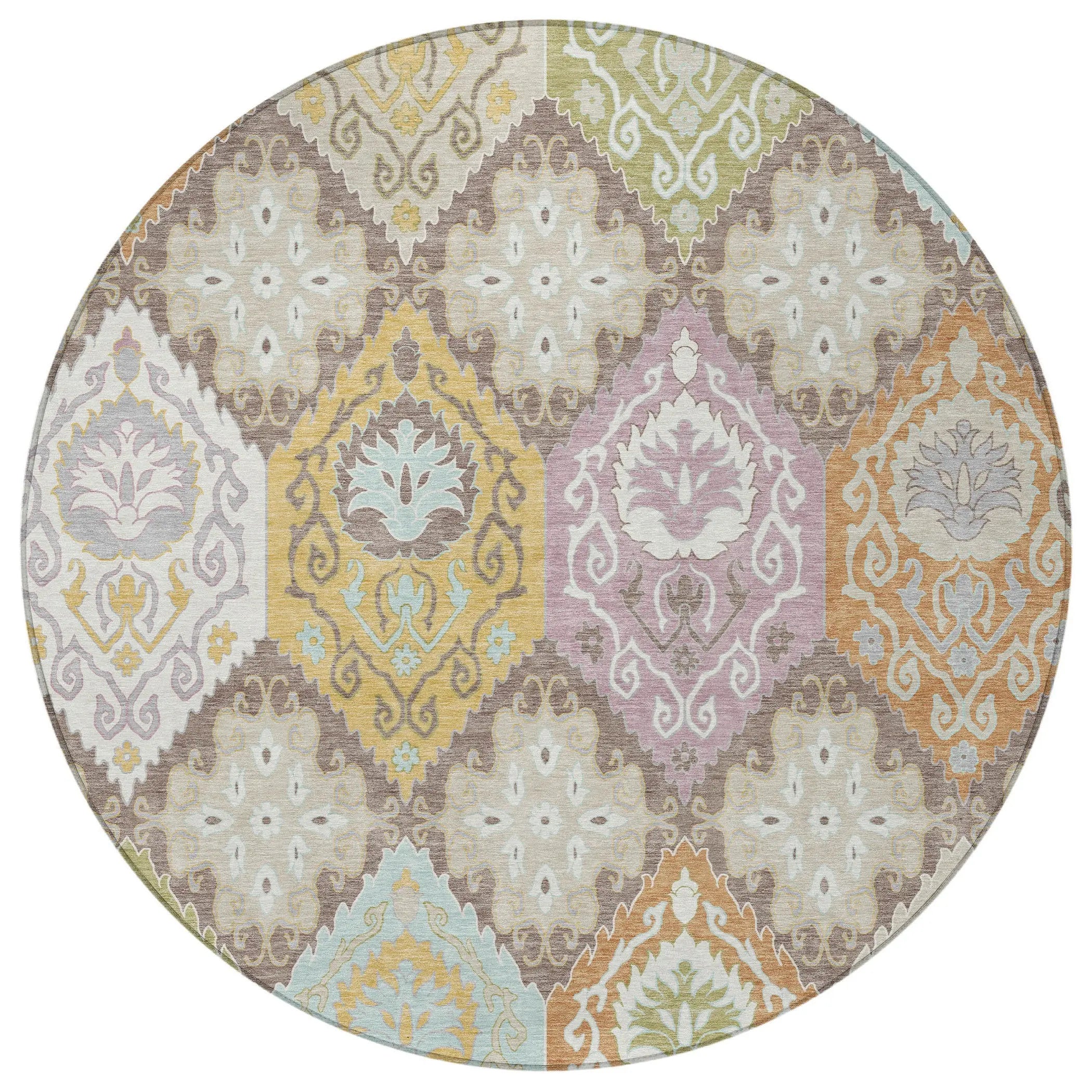 8' Taupe And Ivory Round Geometric Washable Indoor Outdoor Area Rug Homeroots Outdoor