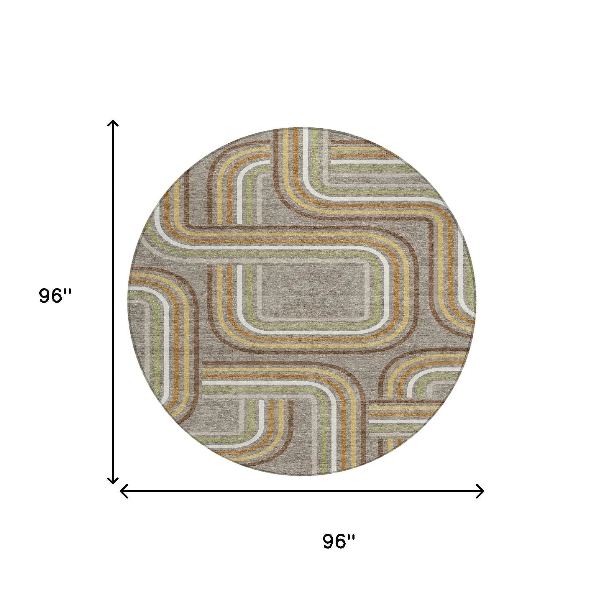 8' Taupe And Ivory Round Geometric Washable Indoor Outdoor Area Rug Homeroots Outdoor