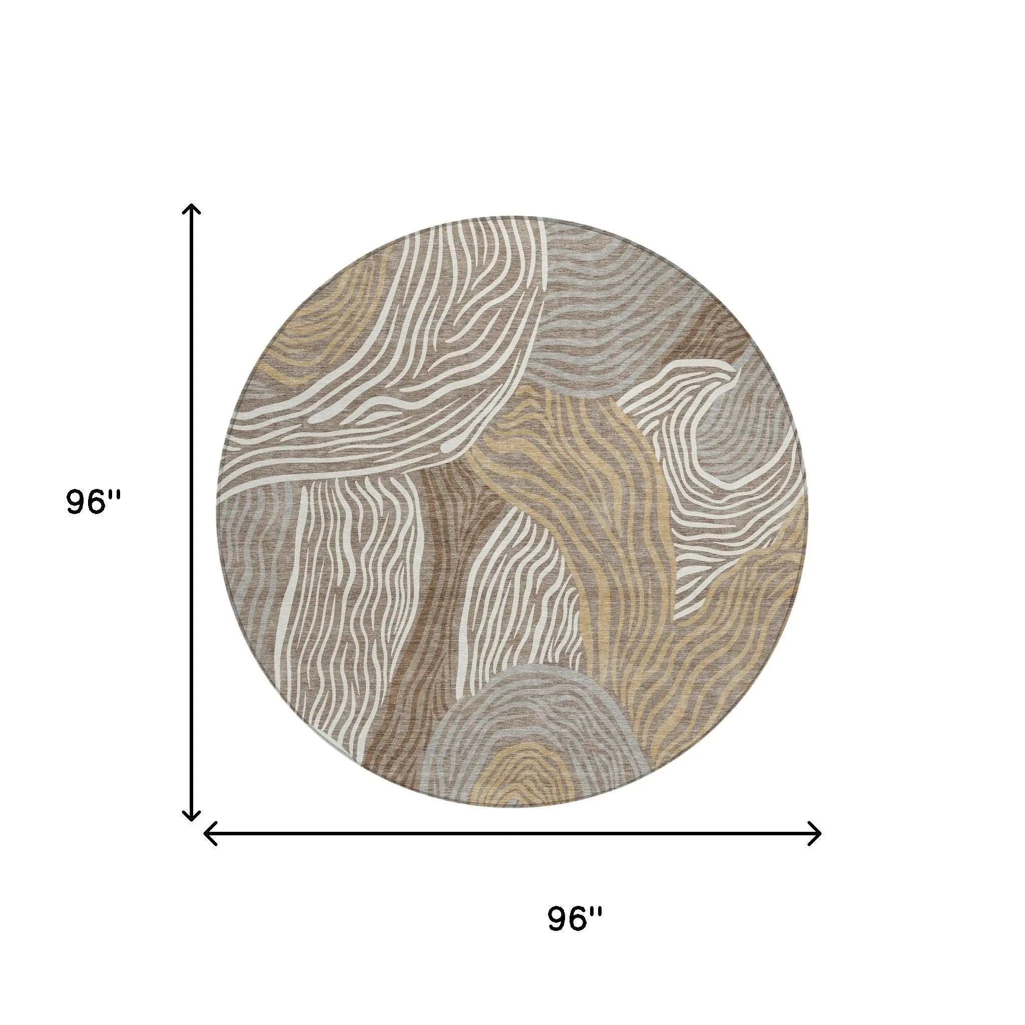 8' Taupe And Ivory Round Ikat Washable Indoor Outdoor Area Rug Homeroots Outdoor
