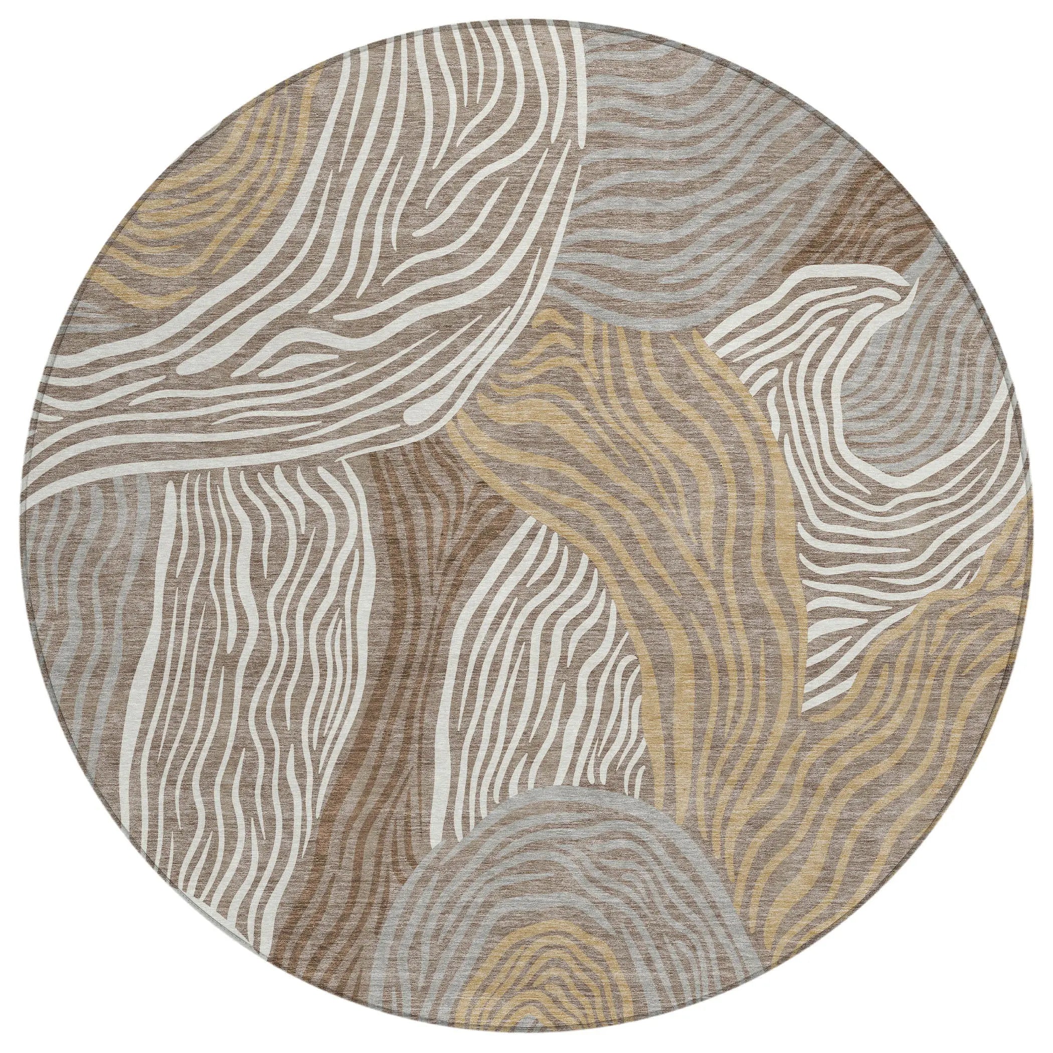 8' Taupe And Ivory Round Ikat Washable Indoor Outdoor Area Rug Homeroots Outdoor