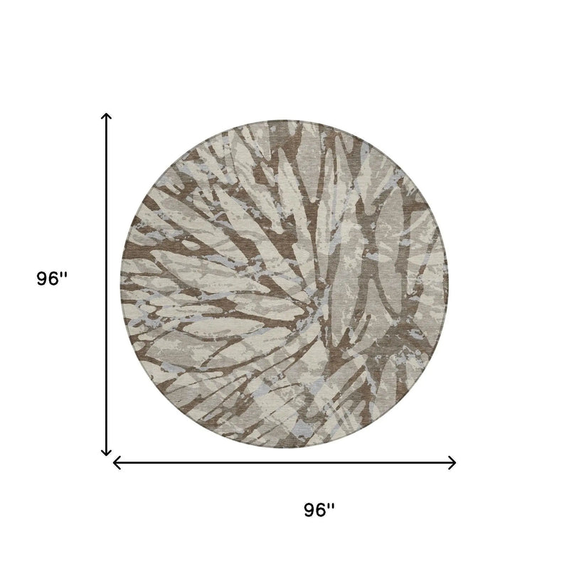 8' Taupe And Teal Blue Round Abstract Washable Indoor Outdoor Area Rug Homeroots Outdoor