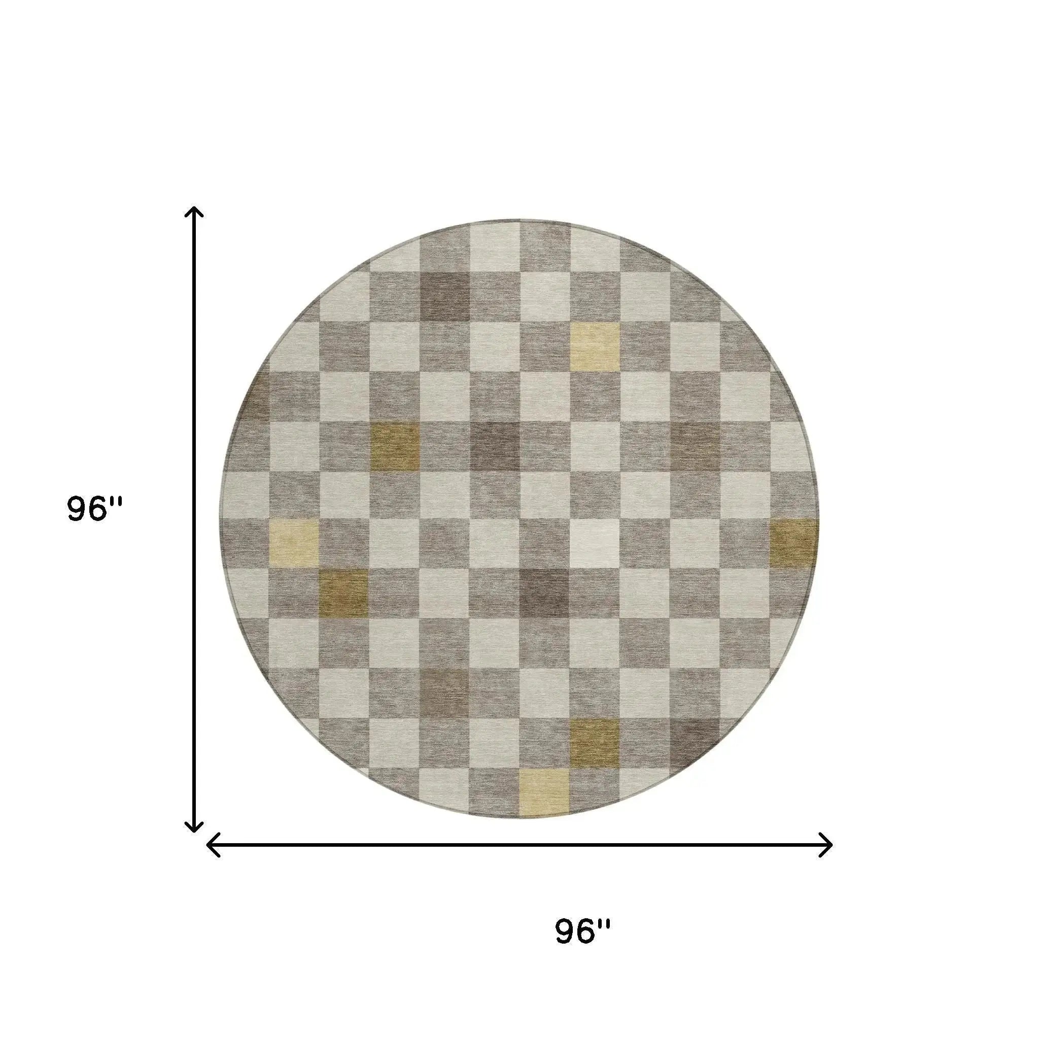 8' Taupe And Teal Blue Round Geometric Washable Indoor Outdoor Area Rug Homeroots Outdoor
