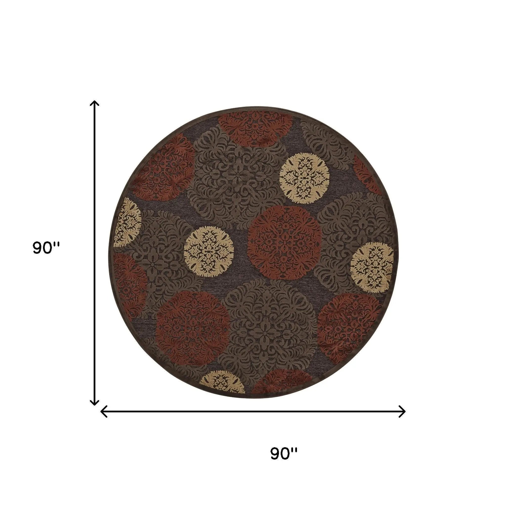 8' Taupe Red And Tan Polka Dot Round Rug Homeroots Home Decor
