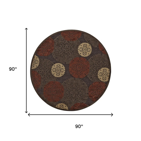 8' Taupe Red And Tan Polka Dot Round Rug Homeroots Home Decor