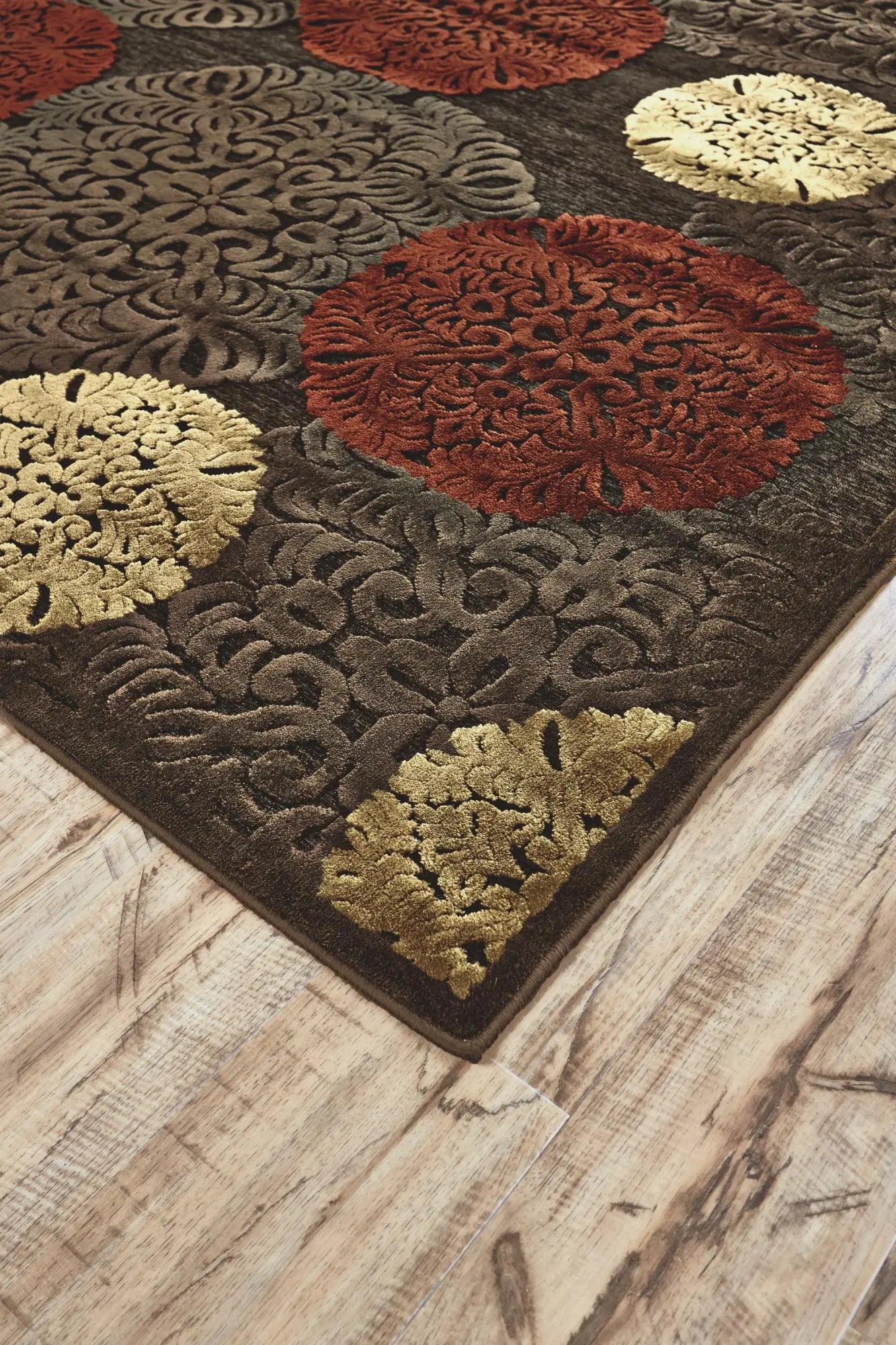 8' Taupe Red And Tan Polka Dot Round Rug Homeroots Home Decor