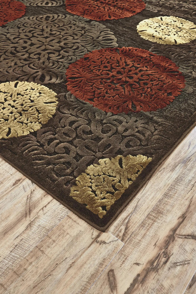 8' Taupe Red And Tan Polka Dot Round Rug Homeroots Home Decor