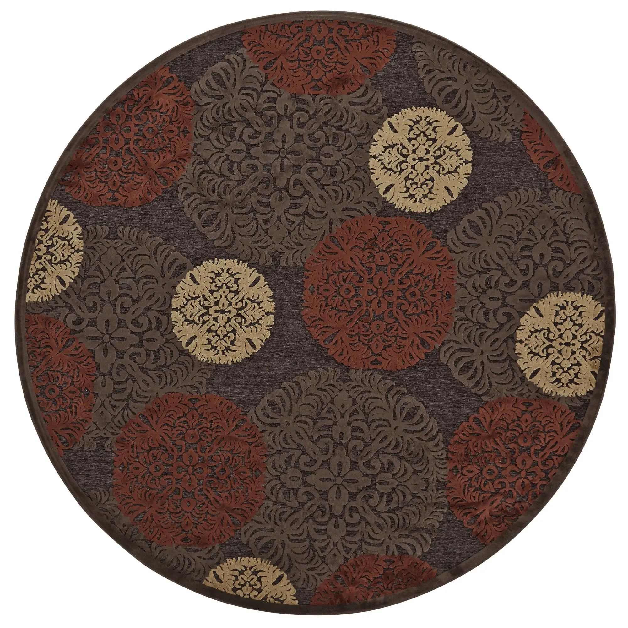 8' Taupe Red And Tan Polka Dot Round Rug Homeroots Home Decor