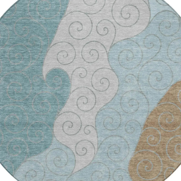 8' Teal Blue And Aqua Round Abstract Washable Indoor Outdoor Area Rug Homeroots Outdoor
