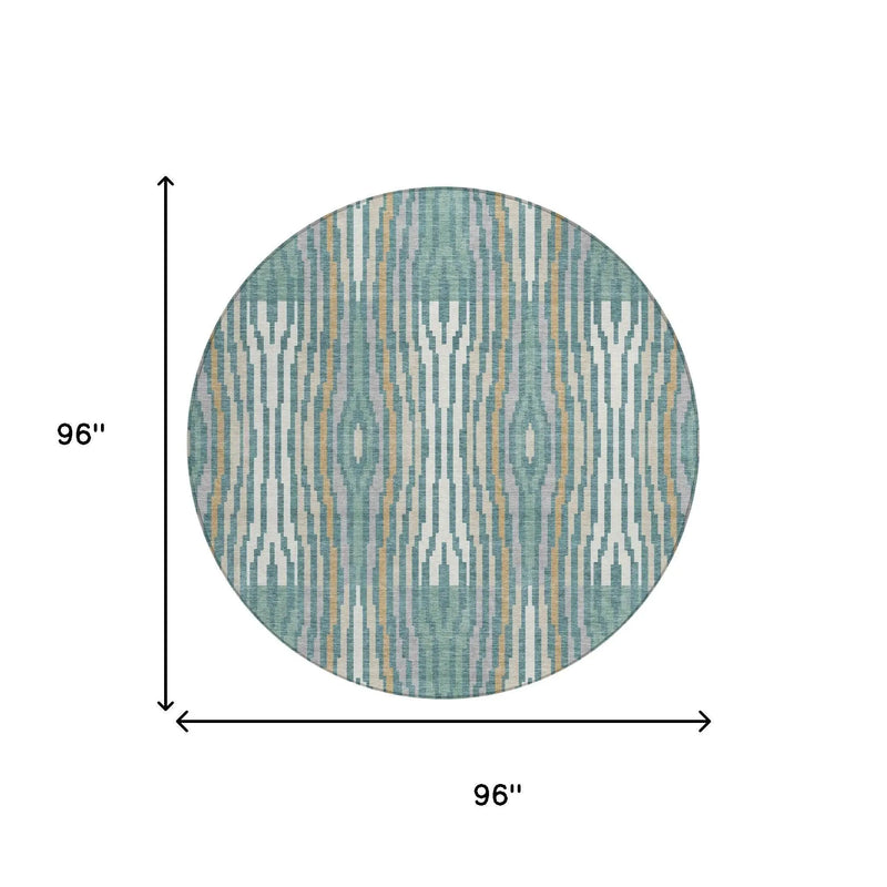 8' Teal Blue And Aqua Round Abstract Washable Indoor Outdoor Area Rug Homeroots Outdoor