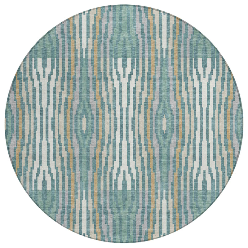 8' Teal Blue And Aqua Round Abstract Washable Indoor Outdoor Area Rug Homeroots Outdoor