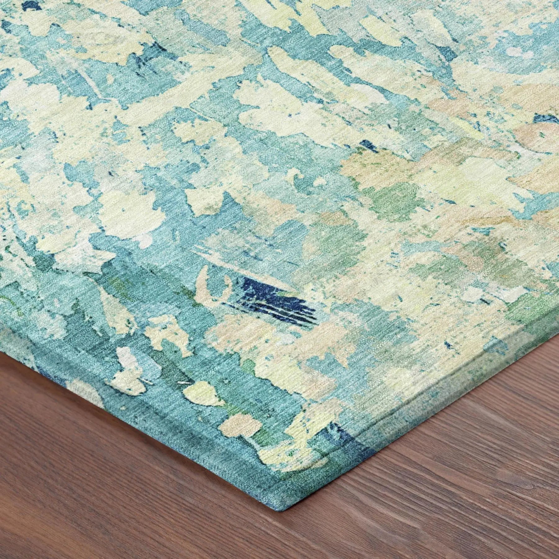8' Teal Blue And Aqua Round Abstract Washable Indoor Outdoor Area Rug Homeroots Outdoor