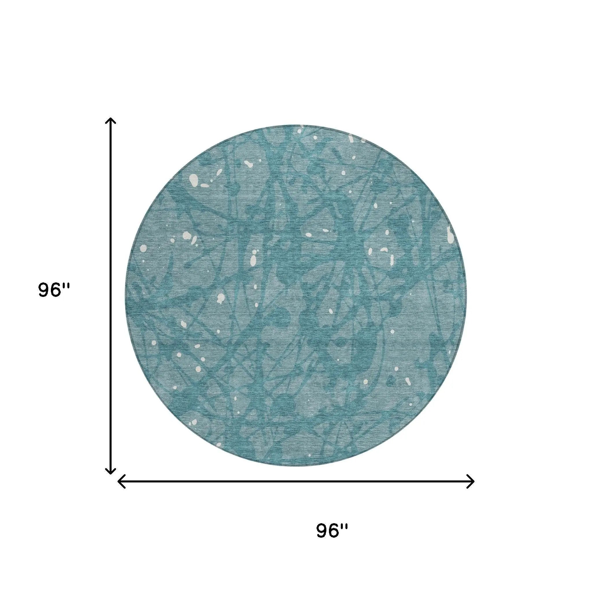 8' Teal Blue And Aqua Round Abstract Washable Indoor Outdoor Area Rug Homeroots Outdoor
