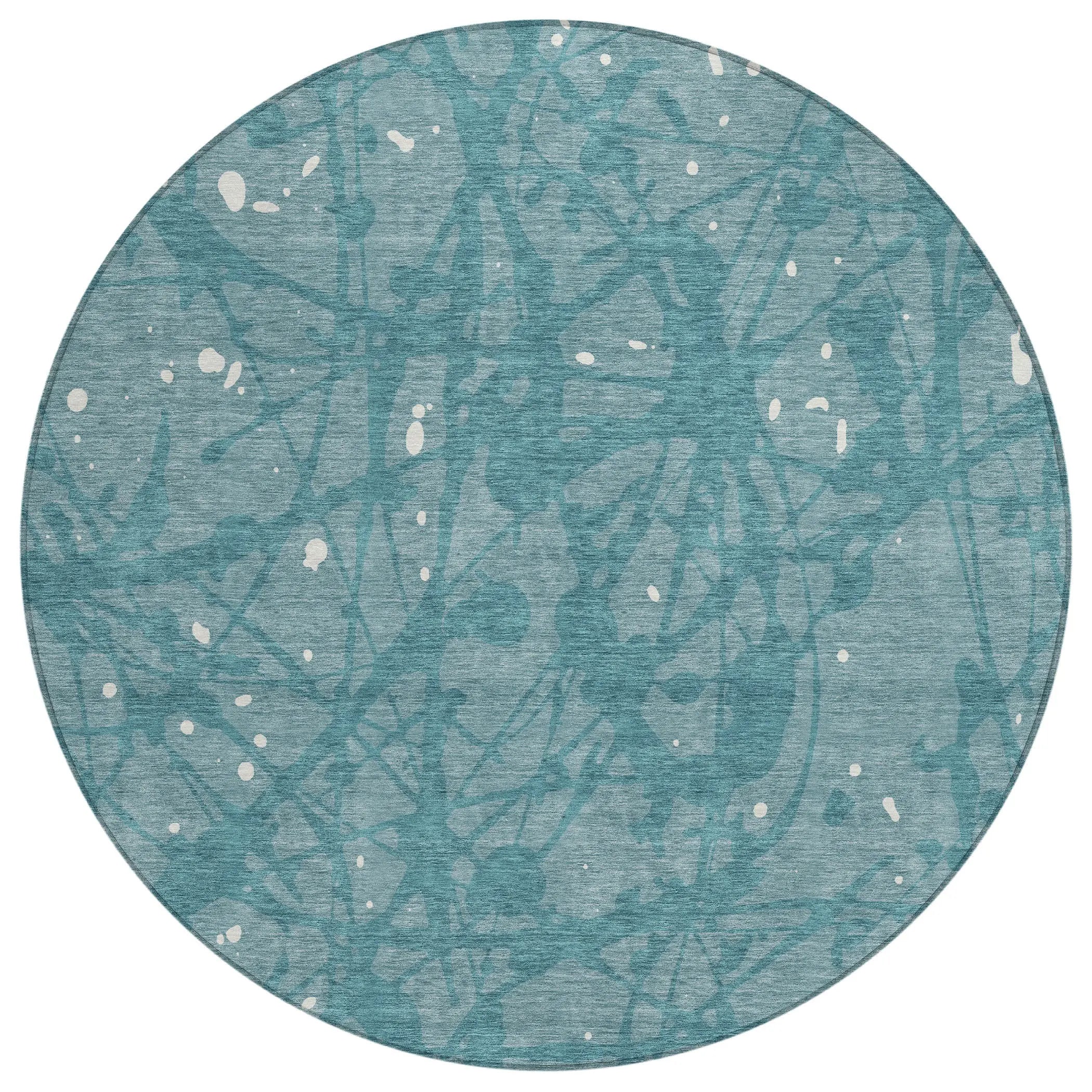 8' Teal Blue And Aqua Round Abstract Washable Indoor Outdoor Area Rug Homeroots Outdoor