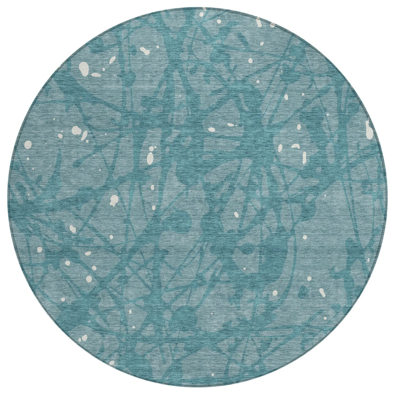 8' Teal Blue And Aqua Round Abstract Washable Indoor Outdoor Area Rug Homeroots Outdoor
