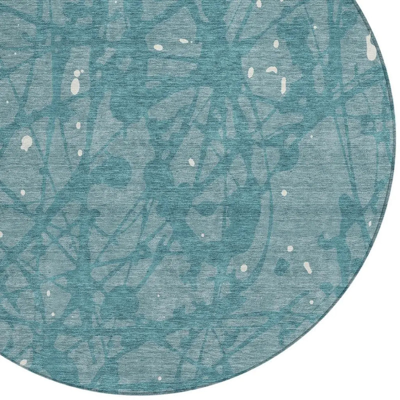 8' Teal Blue And Aqua Round Abstract Washable Indoor Outdoor Area Rug Homeroots Outdoor