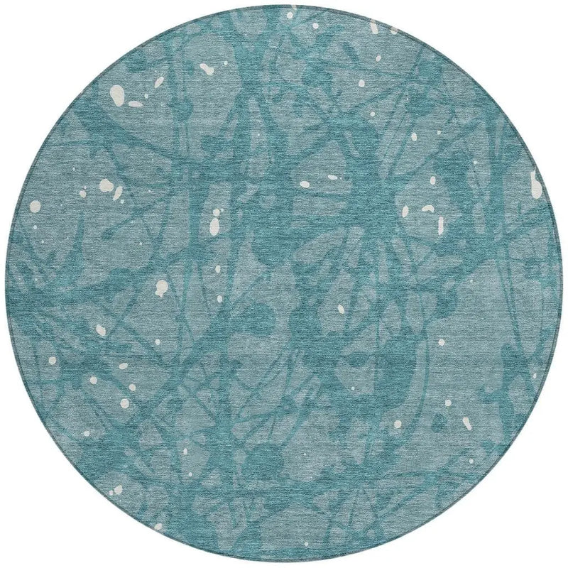 8' Teal Blue And Aqua Round Abstract Washable Indoor Outdoor Area Rug Homeroots Outdoor