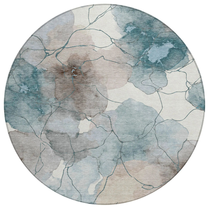 8' Teal Blue And Aqua Round Abstract Washable Indoor Outdoor Area Rug Homeroots Outdoor