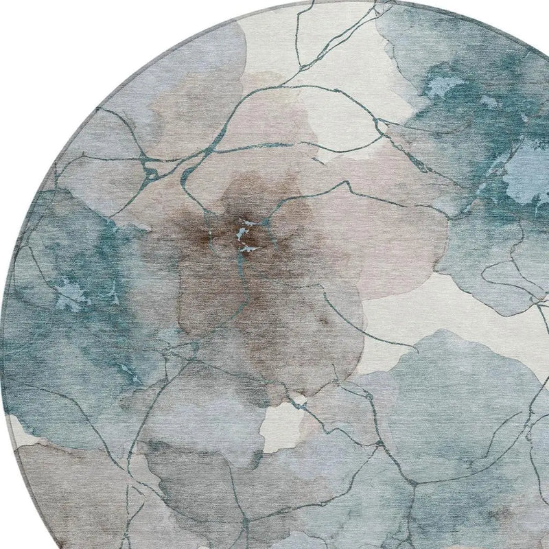 8' Teal Blue And Aqua Round Abstract Washable Indoor Outdoor Area Rug Homeroots Outdoor