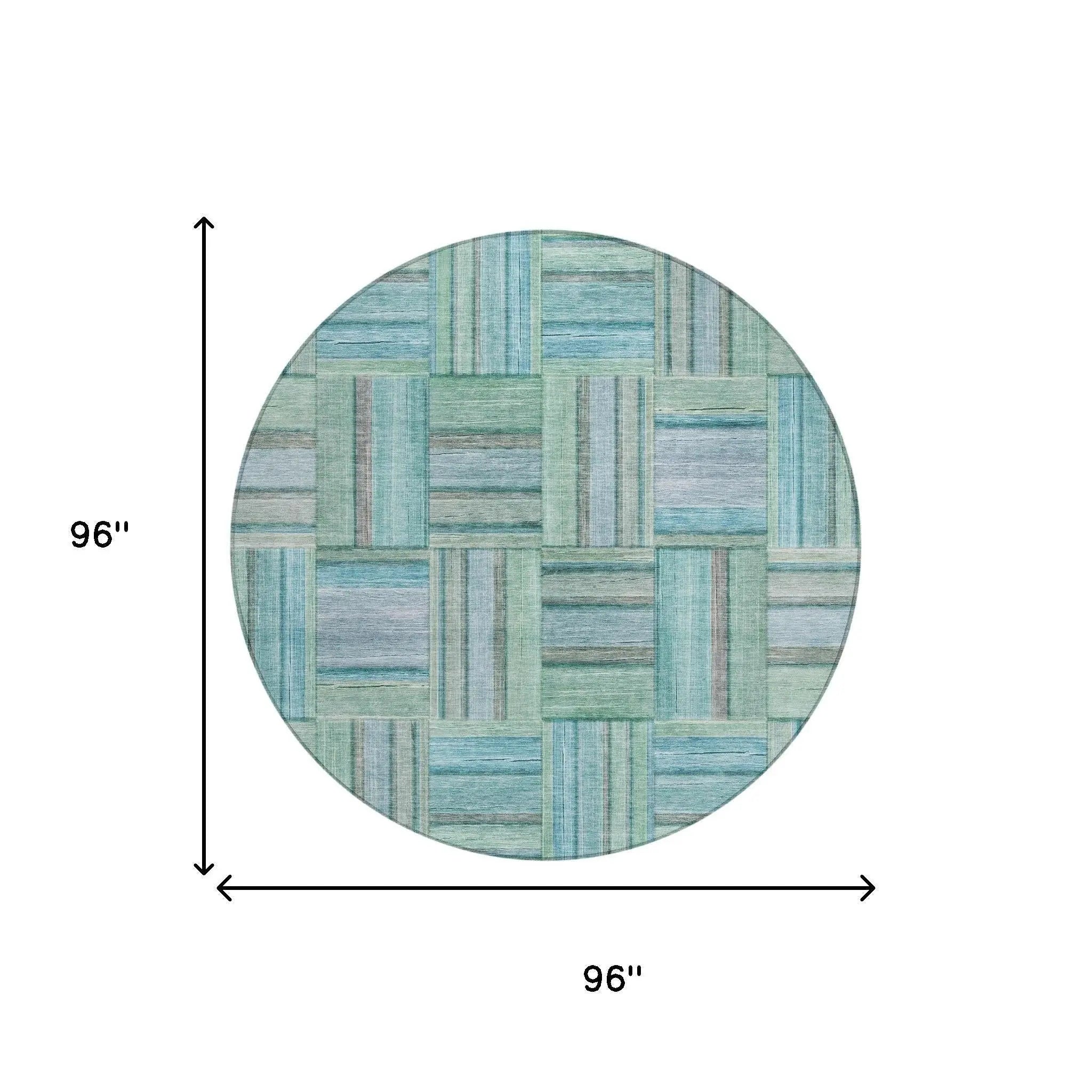 8' Teal Blue And Aqua Round Geometric Washable Indoor Outdoor Area Rug Homeroots Outdoor