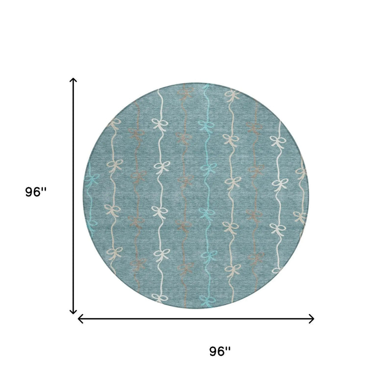 8' Teal Blue And Aqua Round Southwestern Washable Indoor Outdoor Area Rug Homeroots Outdoor