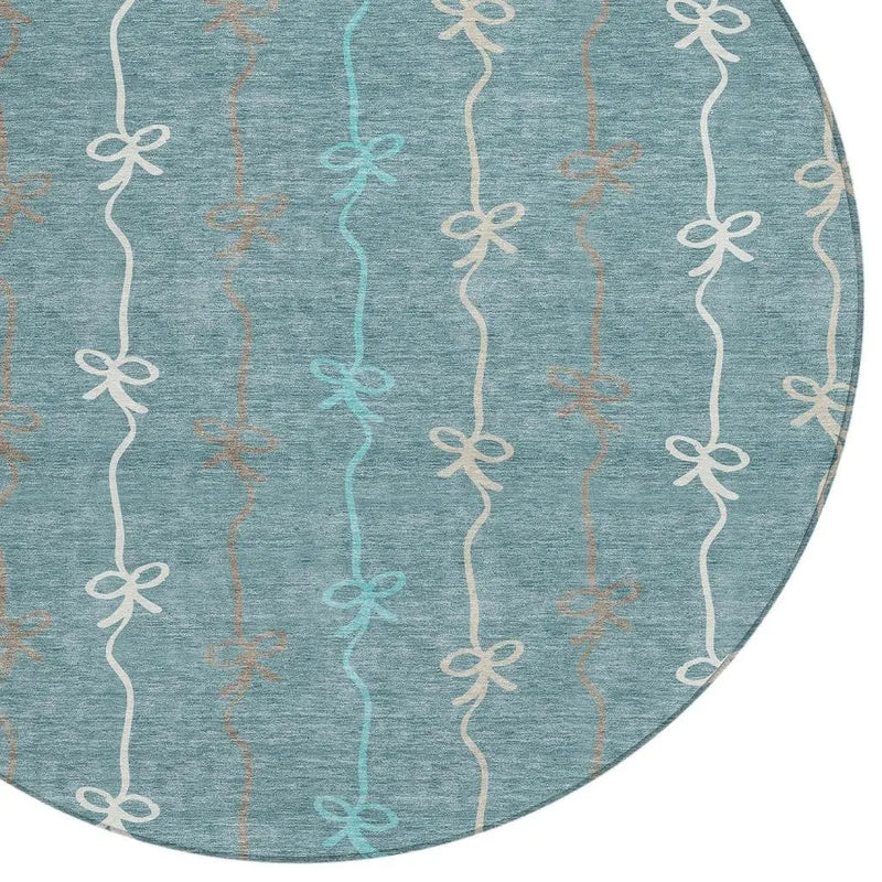 8' Teal Blue And Aqua Round Southwestern Washable Indoor Outdoor Area Rug Homeroots Outdoor