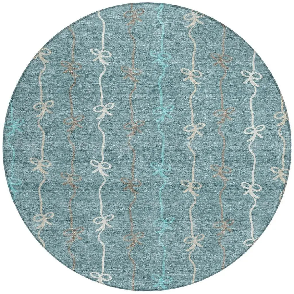 8' Teal Blue And Aqua Round Southwestern Washable Indoor Outdoor Area Rug Homeroots Outdoor