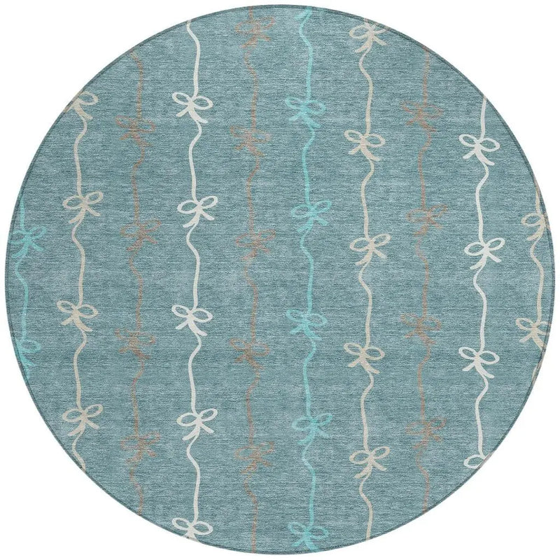 8' Teal Blue And Aqua Round Southwestern Washable Indoor Outdoor Area Rug Homeroots Outdoor