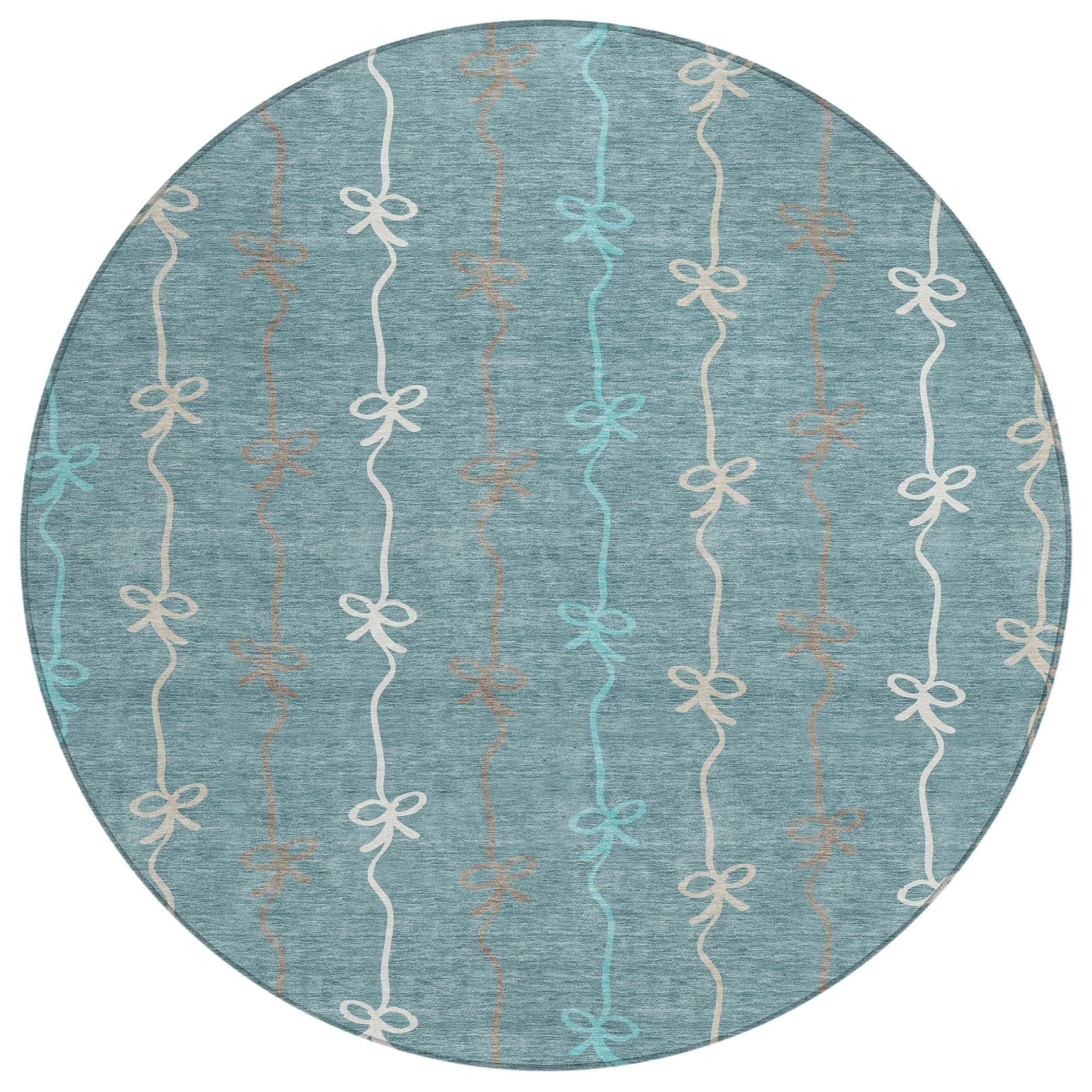 8' Teal Blue And Aqua Round Southwestern Washable Indoor Outdoor Area Rug Homeroots Outdoor